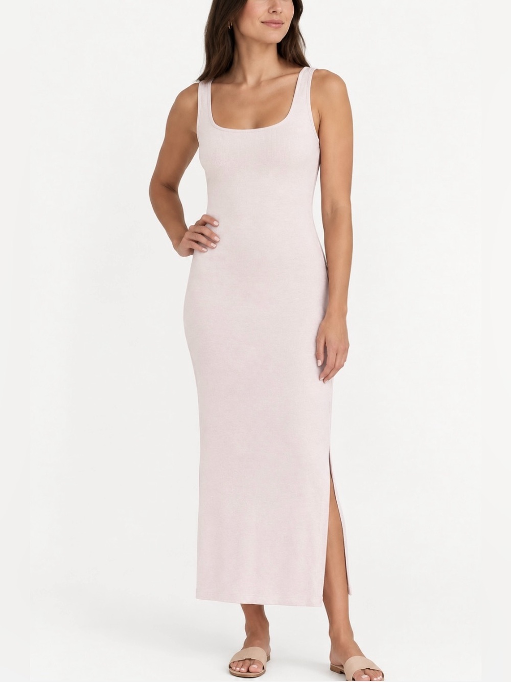 Frank & Oak Ribbed Tank Midi Bodycon Dress — Pale Pink